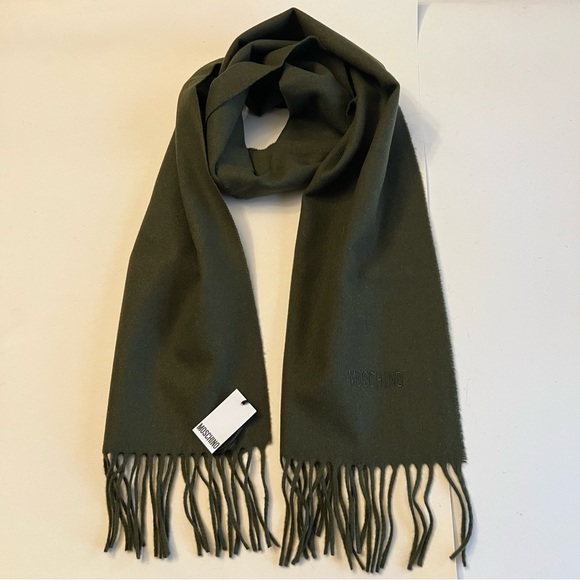 Moschino Olive Green with olive green Pattern Moschino UNISEX Scarf - Picture 4 of 4